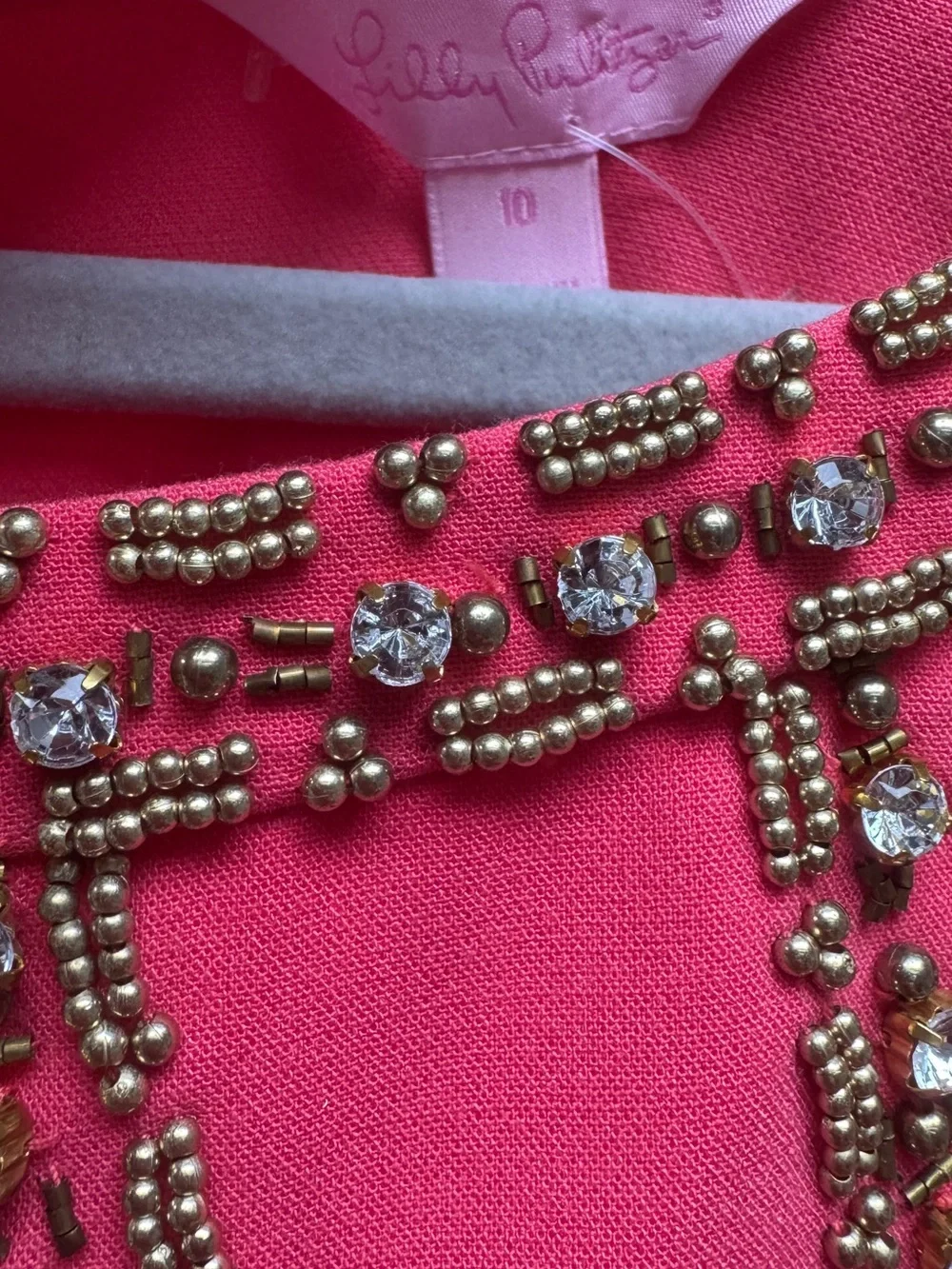 Lilly Pulitzer Bronte Shift Dress Scuba Beaded Jeweled Neckline Pink Azalea 10 - Picture 8 of 15